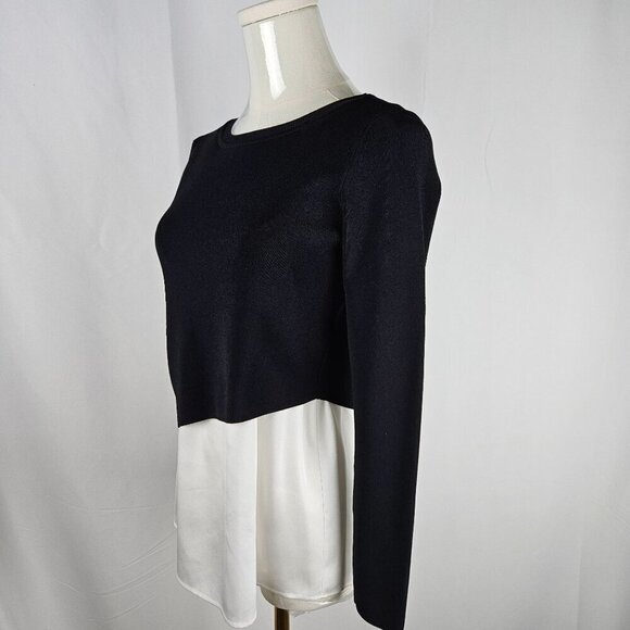 Club Monaco XS Ponte Knit Layered Black & White Asymmetrical Chic Office Top - Picture 3 of 11